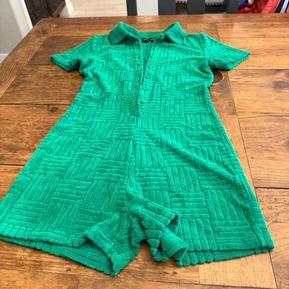 WHITE FOX walk my way Kelley Green In Color TERRY BUTTON FRONT ROMPER - Picture 5 of 7